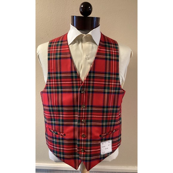 Brooks & Sons Other - Brooks & Son’s Amarillo TX Red Tartan Plaid Wool Suit Vest Reversible NWT 40R